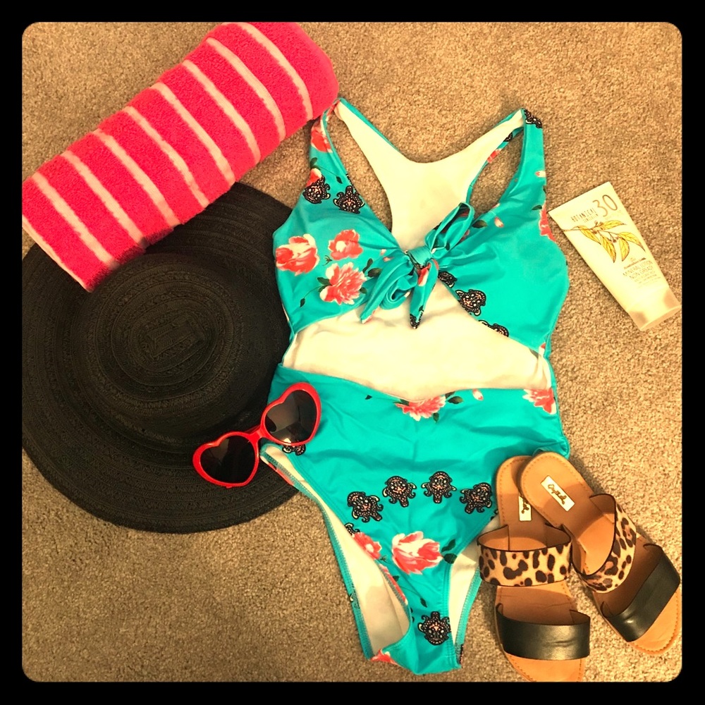 One piece open front bathing suit